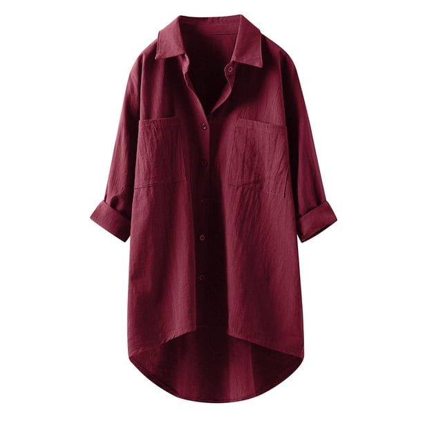 Blusa de trabajo con botones para mujer: camisa lisa de manga larga, poliéster, cuello en V abotonado, bolsillo en el pecho, estilo informal de negocios, tallas S-XXXL, contorno de pecho 114-144 cm.