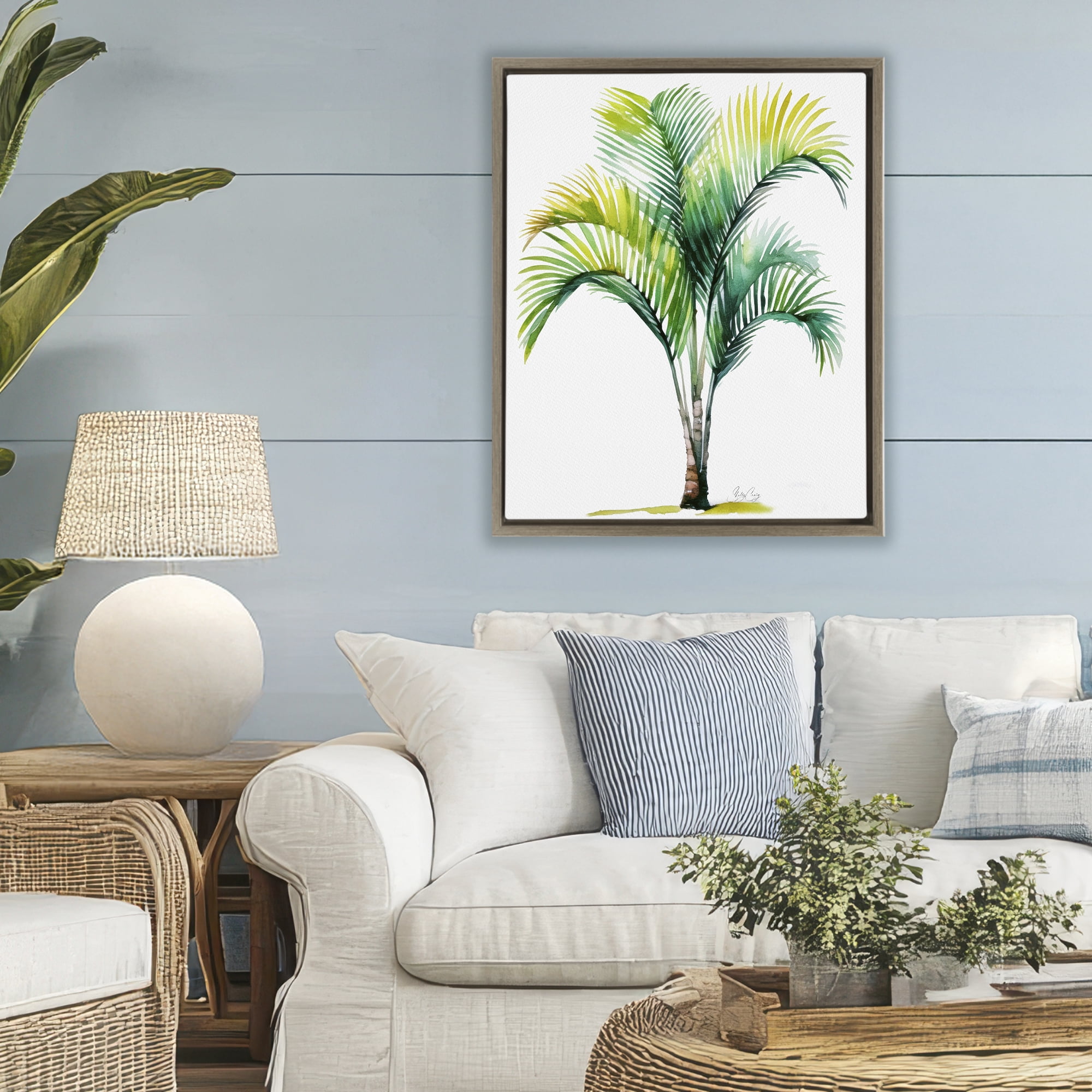 Stupell Industries Coastal Canopy Palm Tree Brown Framed Floater Canvas Wall Art, design by Shelly Craig