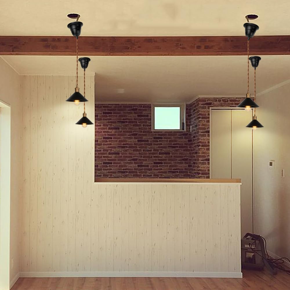 KAYYELAMP Black Metal Lampshade Droplight E26 Copper Base Adjusted Cord Hanging Light Vintage Pendant Light Fixture for Kitchen Island Sink Cafe Home(No Bulb)