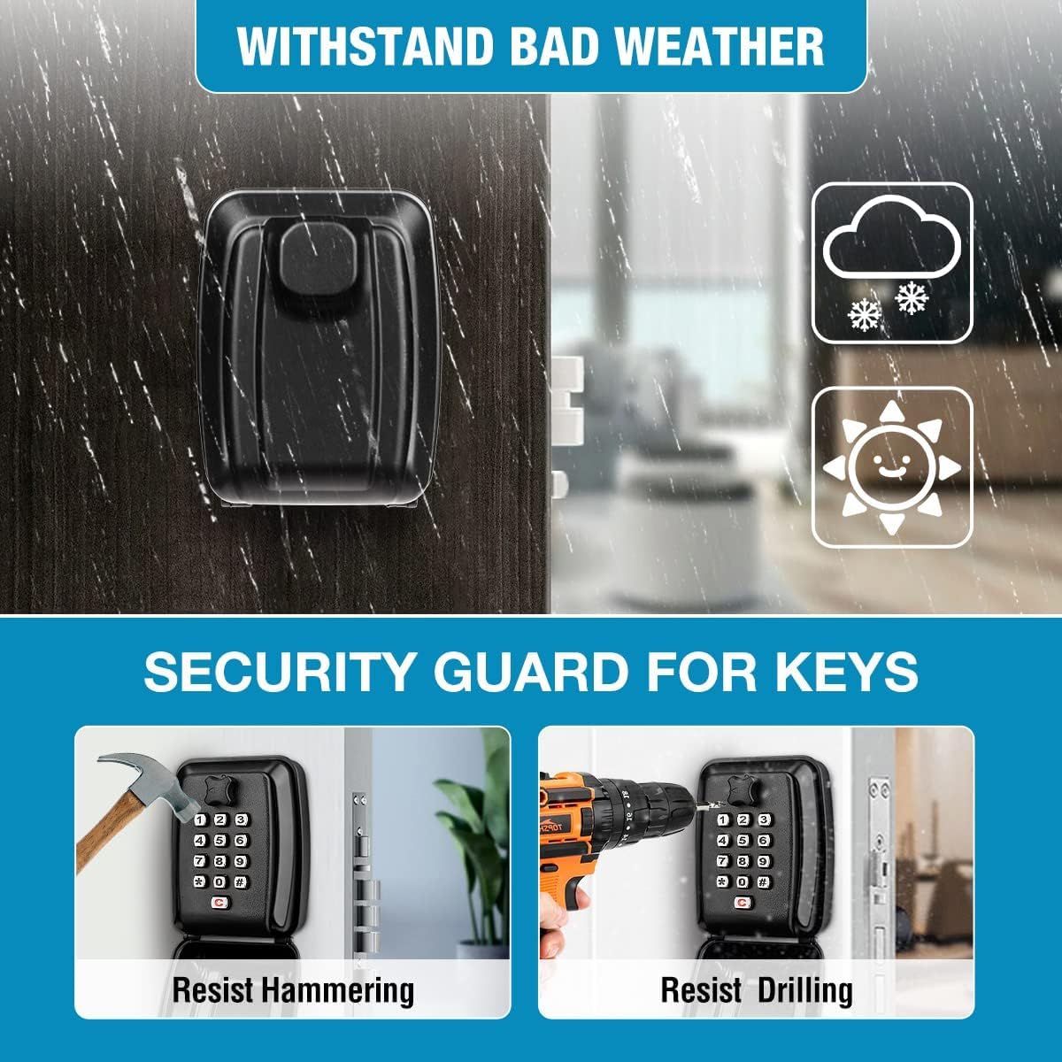 Waterproof Key Lock Box with Code, Extra Large Wall Mount Key Safe for Outdoor, 12-Digit Combination Key Storage Box