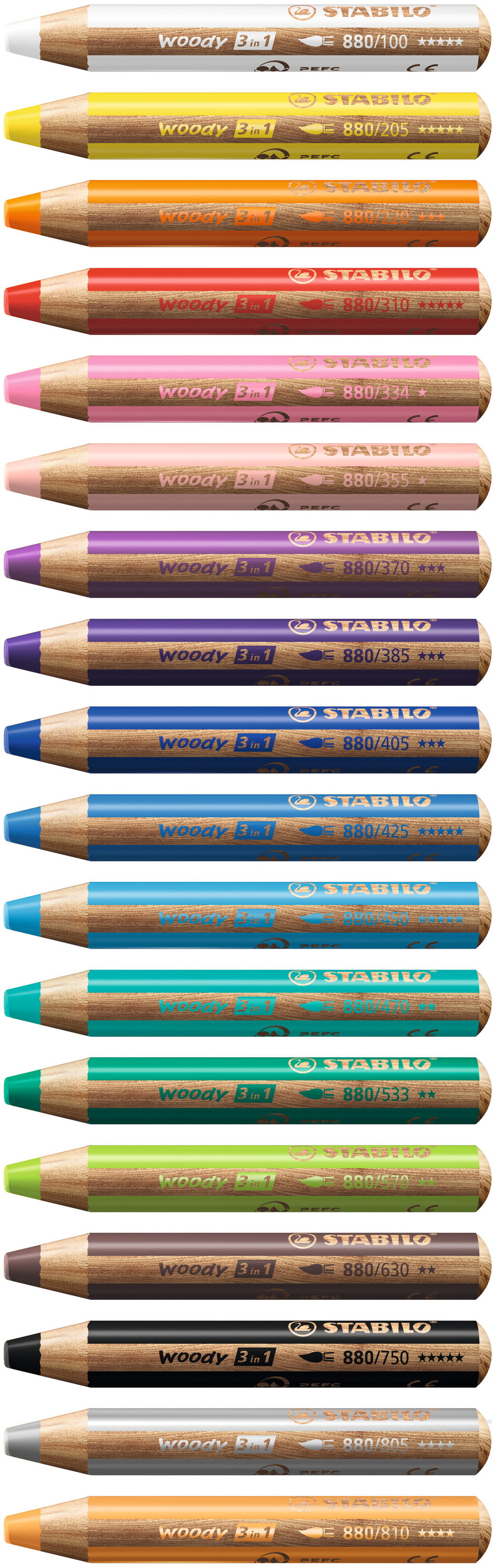 STABILO Woody 3 in 1, Set of 18 with Sharpener