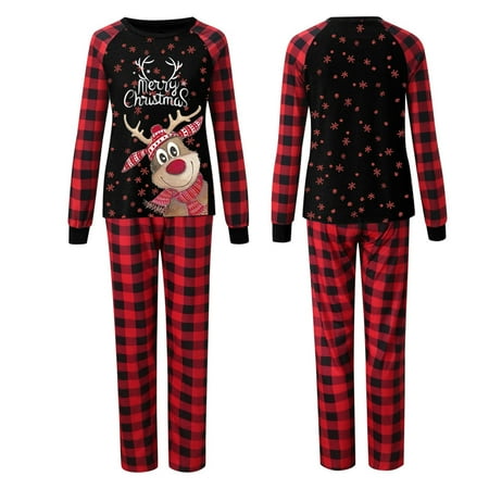 

NUZYZ Family Matching Pajamas 1 Set Warm O-Neck Practical Xmas Pattern Family Matching Top Pants 2-piece Pajamas Set