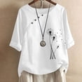 thumbnail image 2 of Busydd Womens Tops Short Sleeve Round Neck Summer Tops Comfort Breathable Cotton Linen Shirts Casual Fashion Button Down Tshirts Loose Fit Going Out Tops Funny Graphic Print Blouses for Women, 2 of 3