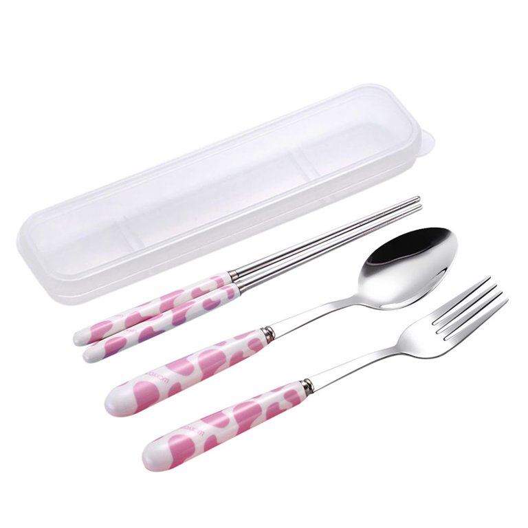 Cute 3pcs Ceramic Stainless Steel Dinner Set Fork Spoon Chopsticks
