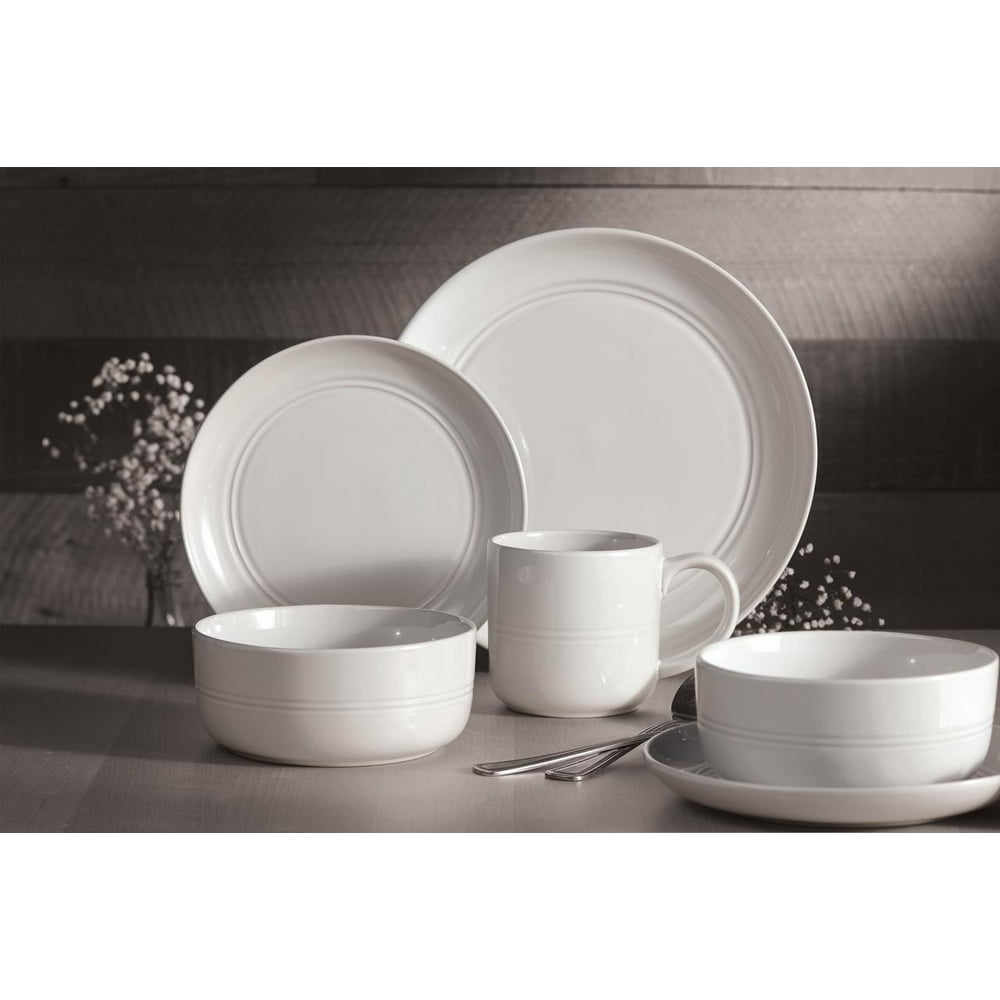 Safdie & Co. 16Piece Stoneware Dinnerware Set, White, Ridge Walmart