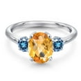 thumbnail image 3 of Gem Stone King 925 Sterling Silver Yellow Citrine and Persian Blue Moissanite Engagement Ring for Women | 2.11 Cttw | Oval Checkerboard 9X7MM | Gemstone November Birthstone | Size 5, 3 of 6