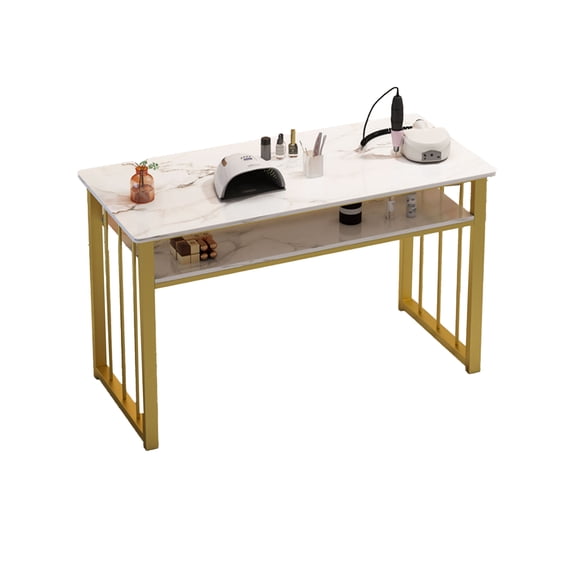 Manicure Table for Nail Tech,Marbling Texture And Golden Frame,Nail Beauty Table for Professional Spa Beauty Salon Home Use