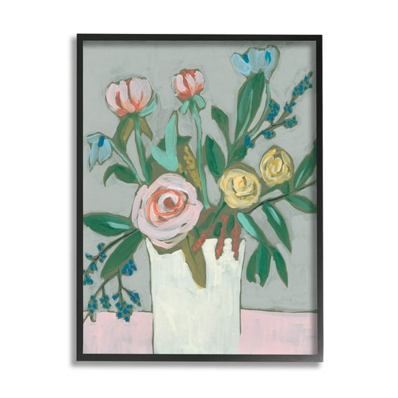 Modern Rose Blossoms Bouquet Botanical & Floral Painting Black Framed Art Print Wall Art