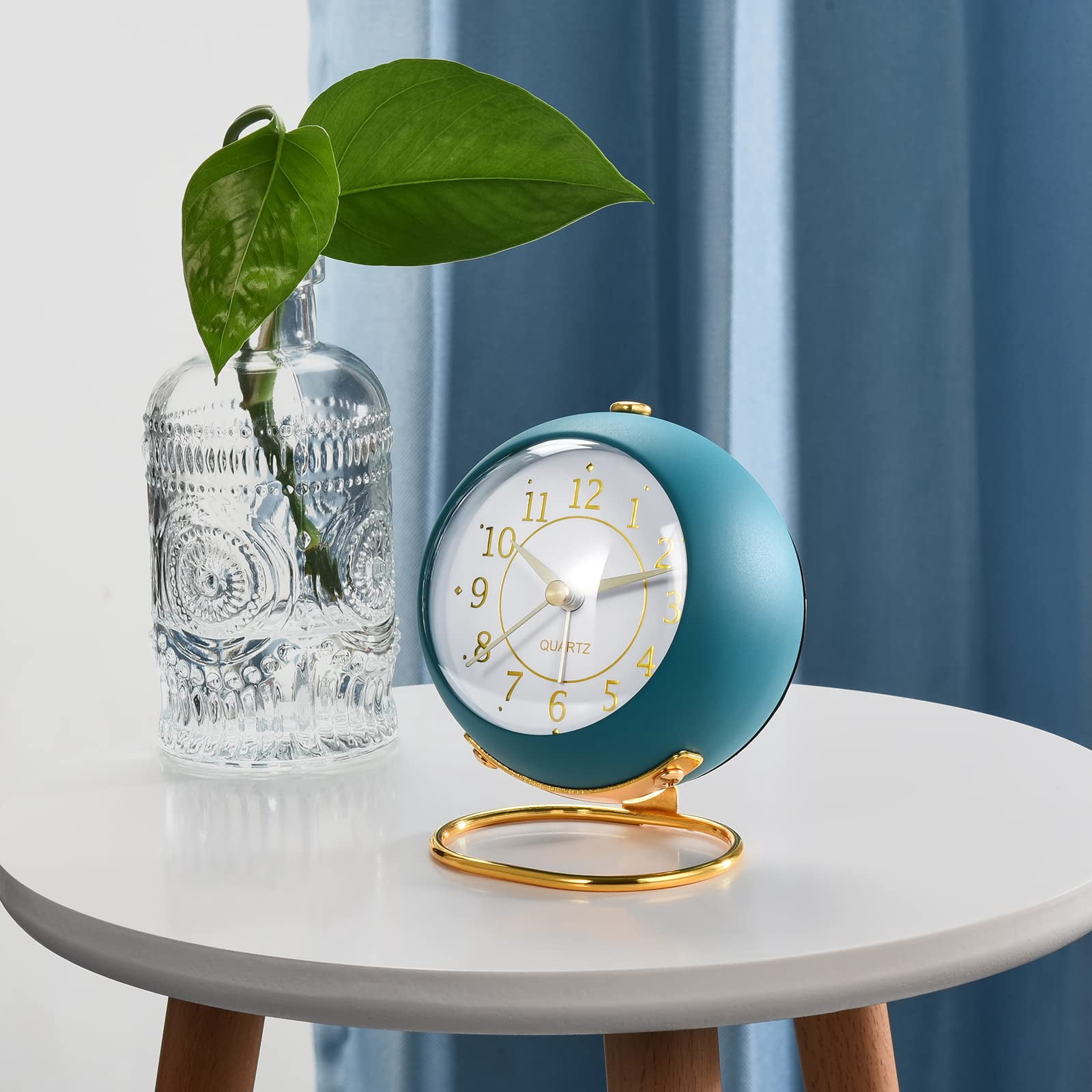 Analog Alarm Clocks Retro Backlight Cute Simple Design Small Desk Clock With Night Light Silent Non-ticking For Bedroom Travel Kitchen Bedside Desktop. (blue)