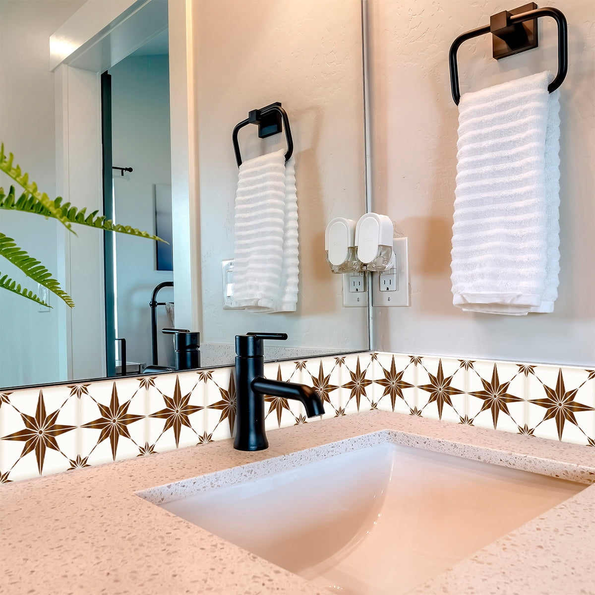 Mi Alma Vinyl Peel and Stick Star Shaped B67 Backsplash Tile Stickers, Brown, 4" x 4" (24-Pack)