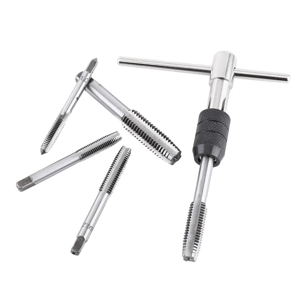 9PCS/Set Screw Taps & T-Shaped Wrench & Twist Drill Bits Threading Tapping Hand Tool Kit Tap Wrench 