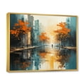 thumbnail image 2 of Designart "Riverside Reflection Orange Rivers painting I" Modern Floater Framed Canvas Wall Art, 2 of 7
