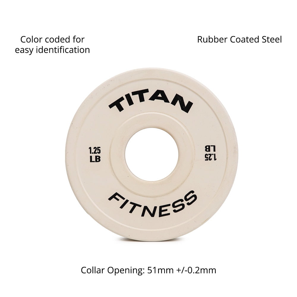 Titan Fitness 1.25 LB Change Plate Set, White Color-Coded, Fit Standard Olympic Barbells, Steel Plates with Rubber-Coated Matte Finish, 51MM Collar Opening