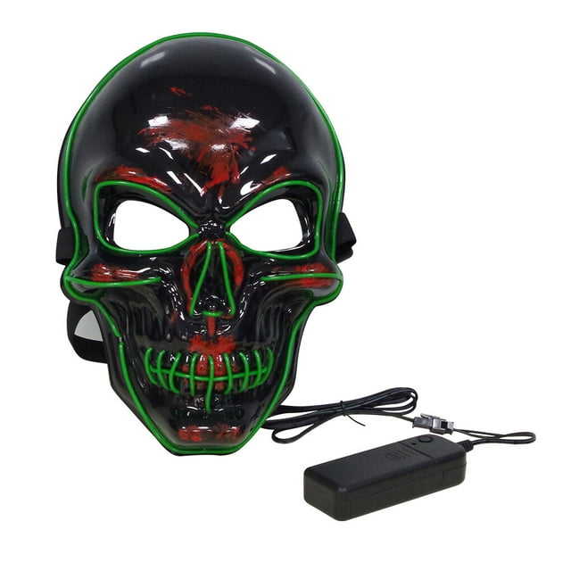 Face Shield Halloween Scary Full Face Guard LED Luminous Face Guard Halloween Skeleton Head Party Cosplay Prop, Green