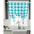 thumbnail image 5 of Turquoise Checkered Tie Up Curtains for Window, Thermal Insulated Balloon Shade Adjustable Rod Pocket Curtains Valance Panels for Kitchen Bathroom Cafe 34 x 45 Farmhouse Buffalo Plaid, 5 of 6
