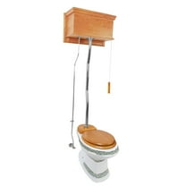 Renovators Supply High Tank Pull Chain Toilet w/Light Oak Wooden Flat Front Panel High Tank 59" to 74" Adjustable Height Chrome Z Pipe and Elongated Toilet Bowl