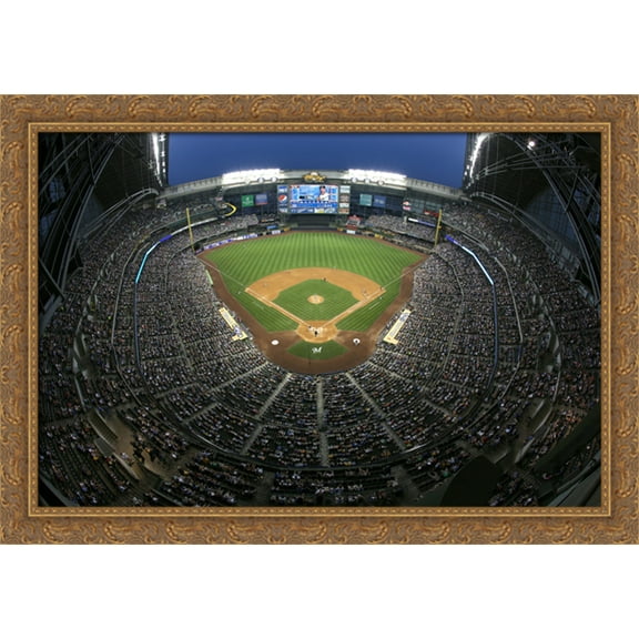 Miller Park 40x28 Large Gold Ornate Wood Framed Canvas Art - Home of the Milwaukee Brewers