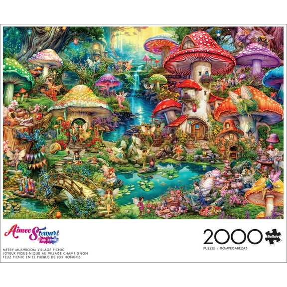 Buffalo Games 2000-Piece Merry Mushroom Village Picnic Interlocking Jigsaw Puzzle for Adults Ages 14 