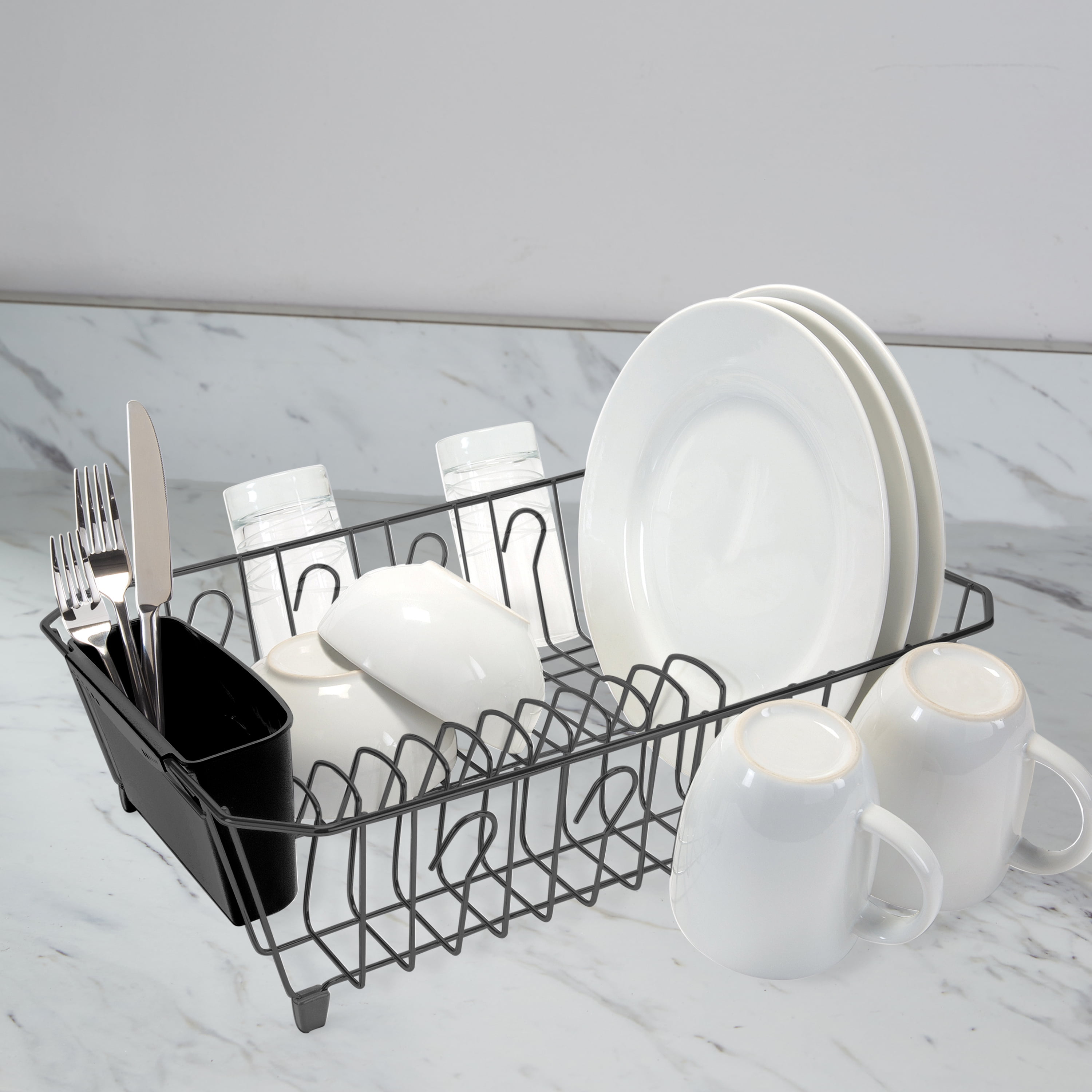 Kitchen Details Dish Rack with Cutlery Basket in Black