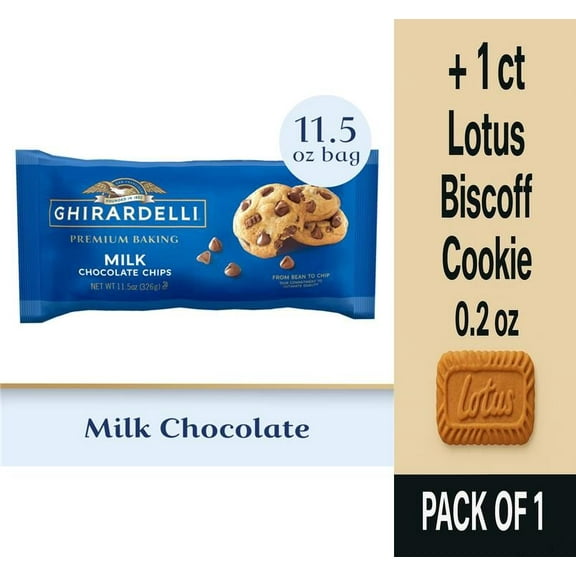 Ghirardelli Premium Baking Milk Chocolate Chips 11.5 oz - Pack of 1 & Lotus Biscoff Cookie - 0.2 Oz - 1 ct