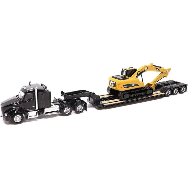 ミニカー CAT Diecast Masters 1/87 Semi Truck with Lowboy and Caterpillar