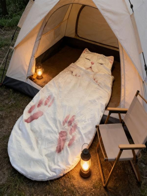 Cozy Cat-Themed Sleeping Bag for Adults - Soft Plush Envelope Design, Warm and Comfortable for Indoor Lounging and Camping, Easy to Wash and Maintain