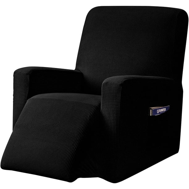Subrtex Stretch 1Piece Textured Grid Recliner Slipcover, Black