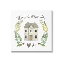 Stupell Industries Home Where Heart Is Botanical Leaf Laurel Border Graphic Art Gallery Wrapped Canvas Print Wall Art, Design by Deb Strain