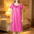 thumbnail image 6 of SELONE Lace Dress for Women Short Crew Neck Sleep Dress Pleated Lace Solid Short Sleeve Midi Dress Fashion House Dress, 6 of 7
