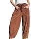 thumbnail image 1 of Pantalones de para Mujer, Estilo Holgado, de Pierna , Informales, con Cintura Elástica, Tipo Palazzo y Estilo Harem, con Bolsillos Marrón M, 1 of 8