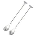 thumbnail image 1 of Cuchara mezcladora de acero inoxidable, paquete de 2 cucharas de barra con patrón en espiral para coctelera, tazas altas(Plata), 1 of 5