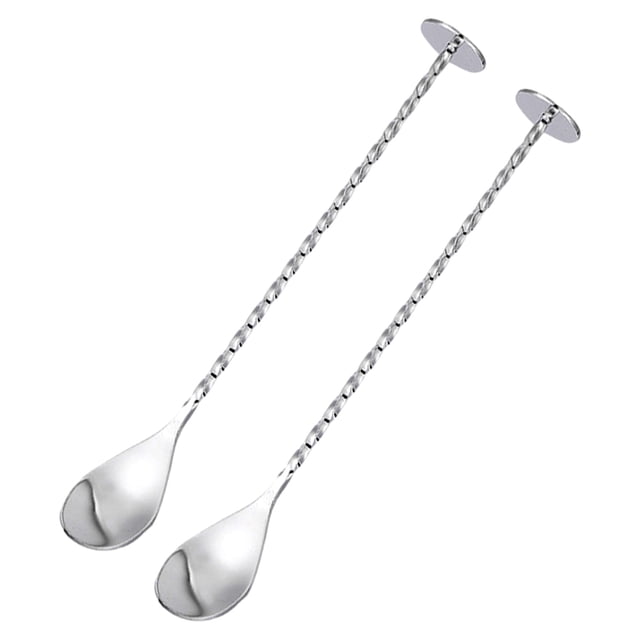 Cuchara mezcladora de acero inoxidable, paquete de 2 cucharas de barra con patrón en espiral para coctelera, tazas altas(Plata)