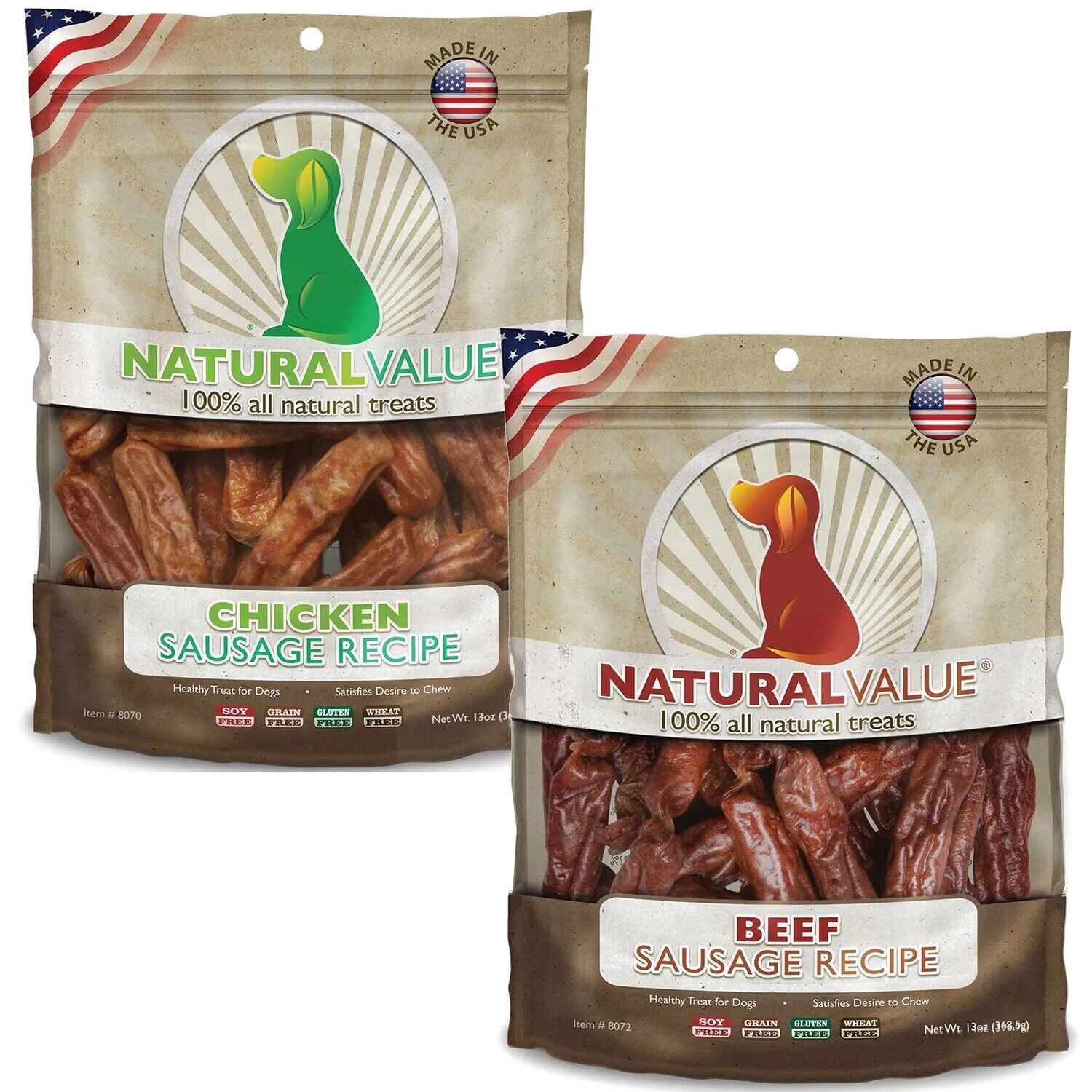 Natural Sausage Recipe Dog Treats Preservative Free Chicken or Beef (Chicken)
