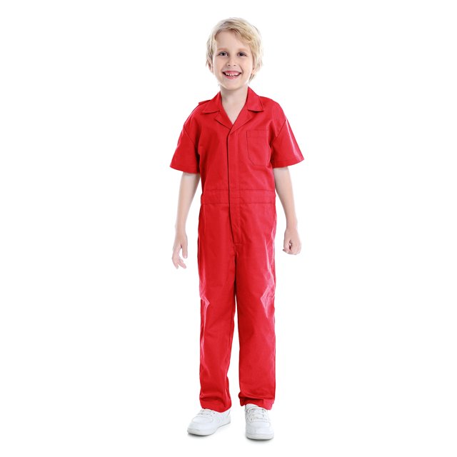 TOPTIE Combinaison pour Garçon Combinaison de Mécanicien pour Enfant Costume d'Halloween Combinaison à Manches Courtes-Rouge-7/8a