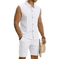 thumbnail image 4 of HBGVBA Mens Shorts Set Sleeveless Button Collared Shirt Tank Top Elastic Waist Casual Outfit Set, 4 of 5
