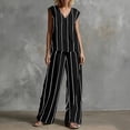 thumbnail image 6 of Levmjia Women Sets 2 Piece Outfits V Neck Sleeveless Striped Top High Waist Wide Leg Pants Pocket Set Summer Fashion Casual Loose Comfortable Travel Vacation Beachwear, 6 of 6