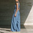 thumbnail image 6 of PBFRDSJ One Shoulder Jumpsuits for Women Sleeveless Tie Side Wide leg Jumpsuits Ruched Waist Summer Minimalist Flowy Romper, 6 of 9