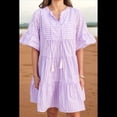 thumbnail image 6 of Womens Casual Bell Sleeves Waist Ruffled Striped Shirt Dress Light S, 6 of 7
