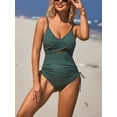 thumbnail image 3 of Womens Ruched One Piece Swimsuit V Neck Monokini Bath Suit Tie Side Swimwear, 3 of 7