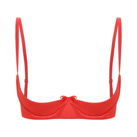 zdhoor Women s Satin Balconette Bra Demi Half Cup Push Up Underwire Bra Lingerie Shelf Bra Tops Red L