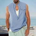 thumbnail image 2 of JINMGG Mens Shirts Clearance,Men Casual Solid Pullover V Neck Cotton Linen Sleeveless Pocket Tank Tops, 2 of 5