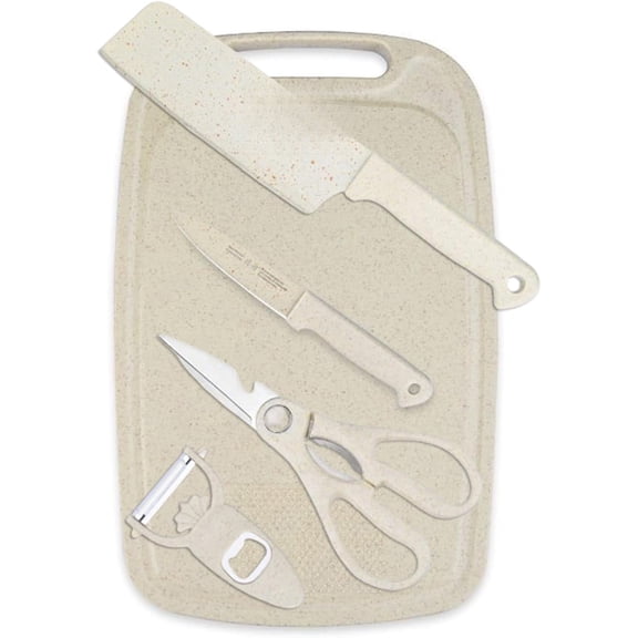 5 in 1 Mini Knife and Cutting Board Set – Small Camping Cutting Board with Knife, Scissors, and Peeler, Space-Saving Travel Knife Set for Dorm Kitchen Essentials and Outdoor Cooking