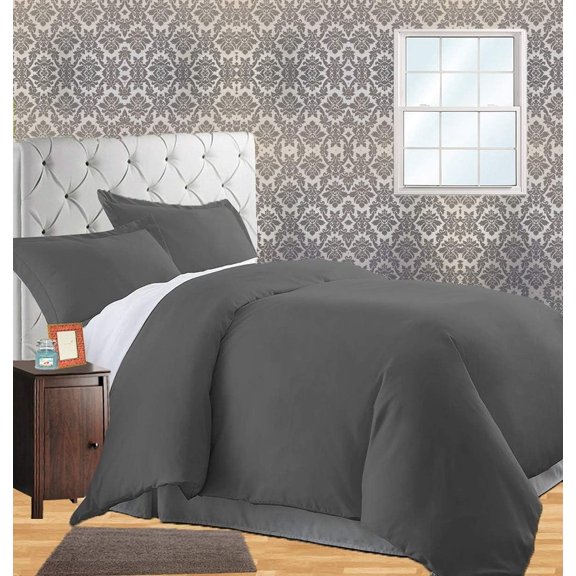 Celine Linen Wrinkle & Fade Resistant 3-Piece Duvet Cover Set -, 1500 Series 100% HypoAllergenic - Silky Soft, Full/Queen, Grey