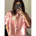thumbnail image 1 of Camisa de satén elegante para mujer, camisas de manga con cuello redondo abombada, Tops sólidos clásicos informales, ropa para mujer 2024, 1 of 5