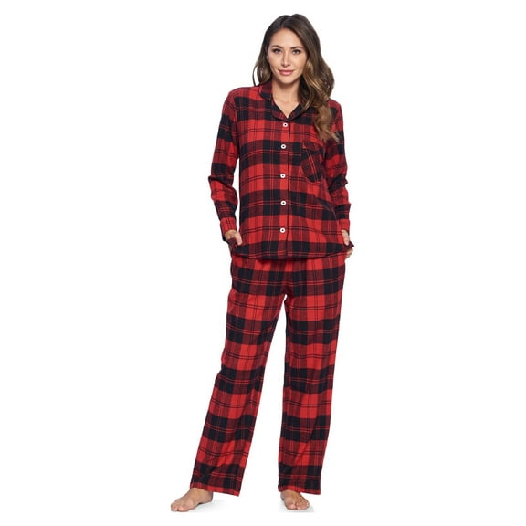 Ashford & Brooks Women's Flannel Plaid Pajamas Long Pj Set