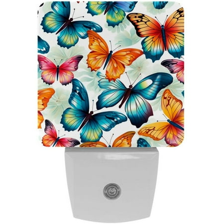 

Aesthetic Butterflies Colorful Pattern 2 Pack Night Lights Plug Into Wall Decorative With Auto Dusk-To-Dawn Sensor LED Night Light For Kids Adults Rooms Toilet Hallway Stairs