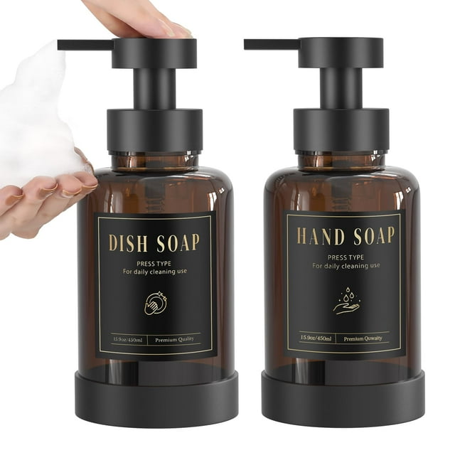Dispensador de jabón espumoso Luxspire, bomba de espuma de vidrio, 450 ml, paquete de 2