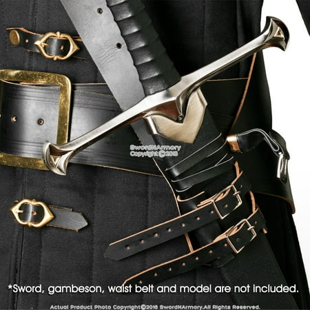 Black Genuine Leather Sword Belt Frog Hanger Baldric Renaissance Costume