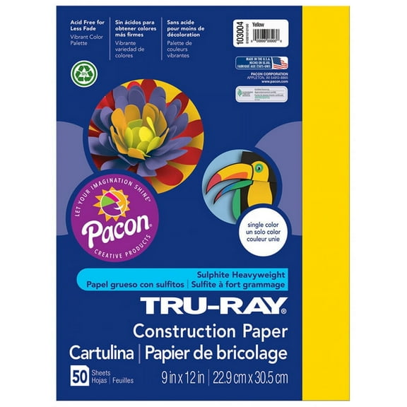 Tru-Ray Sulphite Construction Paper, 9 x 12 Inches, Yellow, 50 Sheets