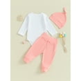 thumbnail image 3 of Infant Baby 3 Piece Outfits Letter Print Long Sleeve Rompers and Elastic Pants Beanie Hat Set, 3 of 8